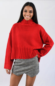 Mock Turtleneck Loose Crop Sweater