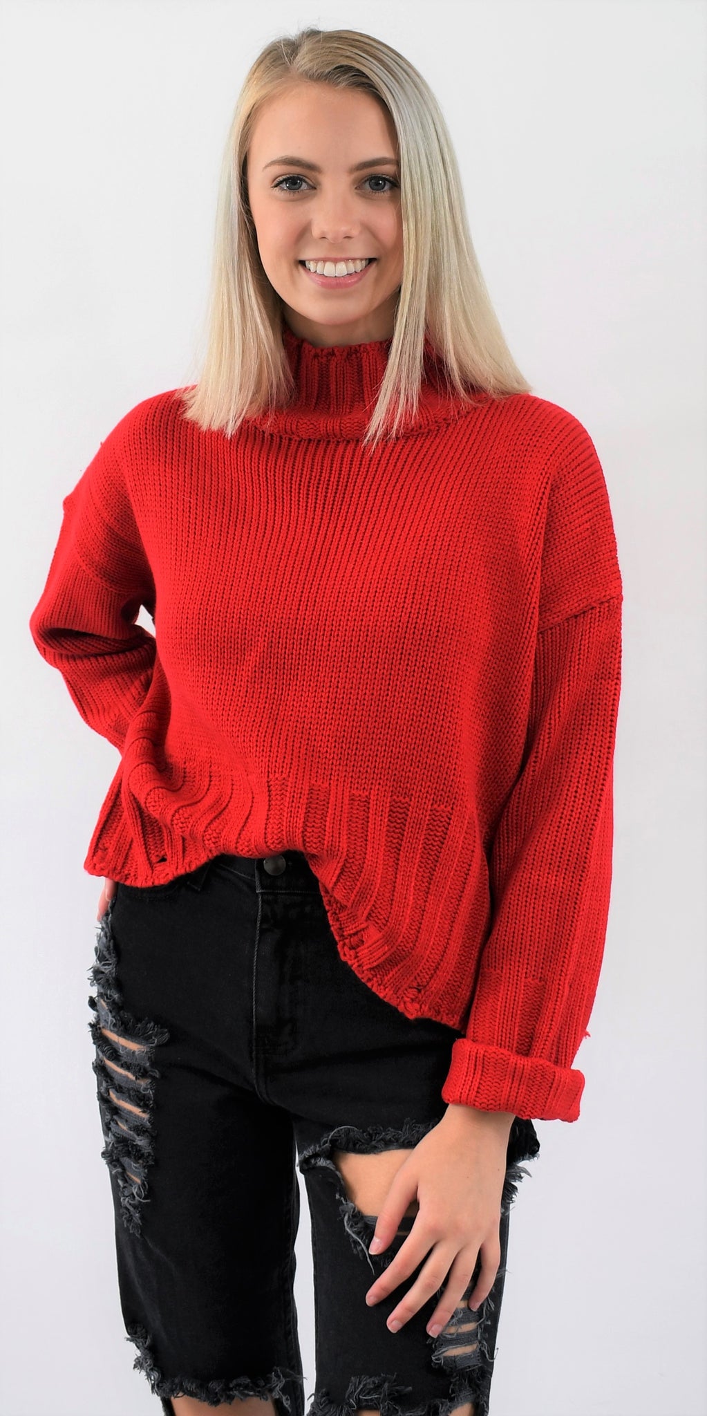 Red sales mock turtleneck