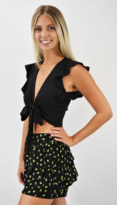 Just Enough Open Front Tie Top With Ruffle Sleeves