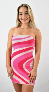 Pink Passion Swirl Strapless Knit Dress