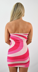 Pink Passion Swirl Strapless Knit Dress