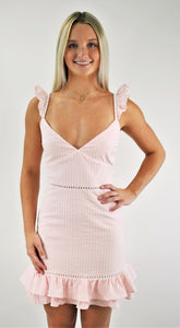 Pretty in Pink Ruffle Shoulder Dress