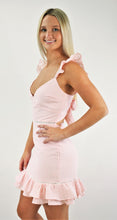 Load image into Gallery viewer, Pretty in Pink Ruffle Shoulder Dress