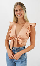 Load image into Gallery viewer, Just Enough Open Front Tie Top With Ruffle Sleeves