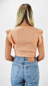 Just Enough Open Front Tie Top With Ruffle Sleeves