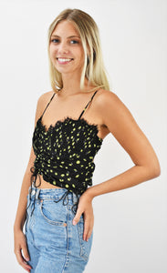 Black and Yellow Ruched Bustier Bra Top