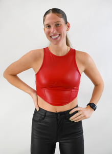 Red Fire Faux Leather Crop Top