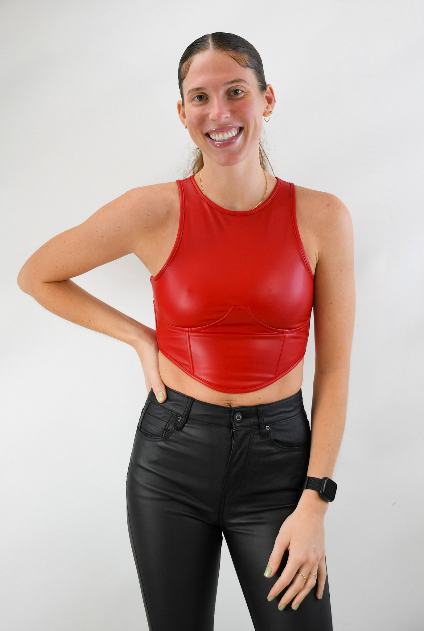 Red Fire Faux Leather Crop Top