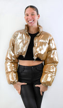 Load image into Gallery viewer, Shimmers of Gold Cropped Puffer Jacket