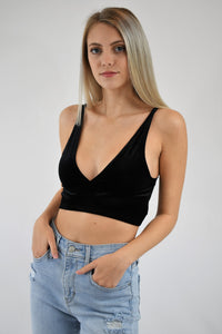 Velvet and Lace V Neck Crop Top