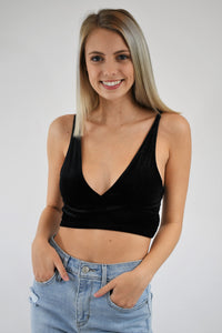 Velvet and Lace V Neck Crop Top