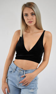 Velvet and Lace V Neck Crop Top