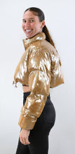 Load image into Gallery viewer, Shimmers of Gold Cropped Puffer Jacket