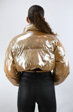 Load image into Gallery viewer, Shimmers of Gold Cropped Puffer Jacket