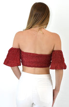 Load image into Gallery viewer, Front Tie Smocked Crop Top with Sleeves