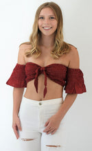 Load image into Gallery viewer, Front Tie Smocked Crop Top with Sleeves