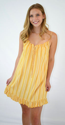 Golden Stripe Sleeveless Front Tie Shift Dress