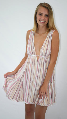 Striped Deep V Swing Dress