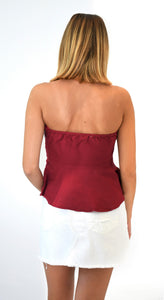 Strapless Tie front Flounce Top