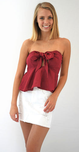 Strapless Tie front Flounce Top