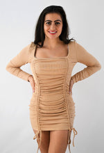 Load image into Gallery viewer, Double Down Front Ruched Long Sleeve Dress