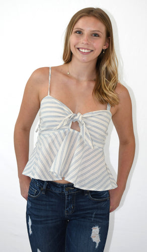 Subtle Stripes Front Tie Flounce Top